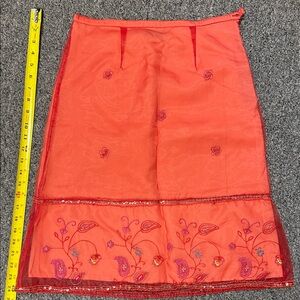 Embroidered Coral Midi Skirt with Sequin Trim- made in India